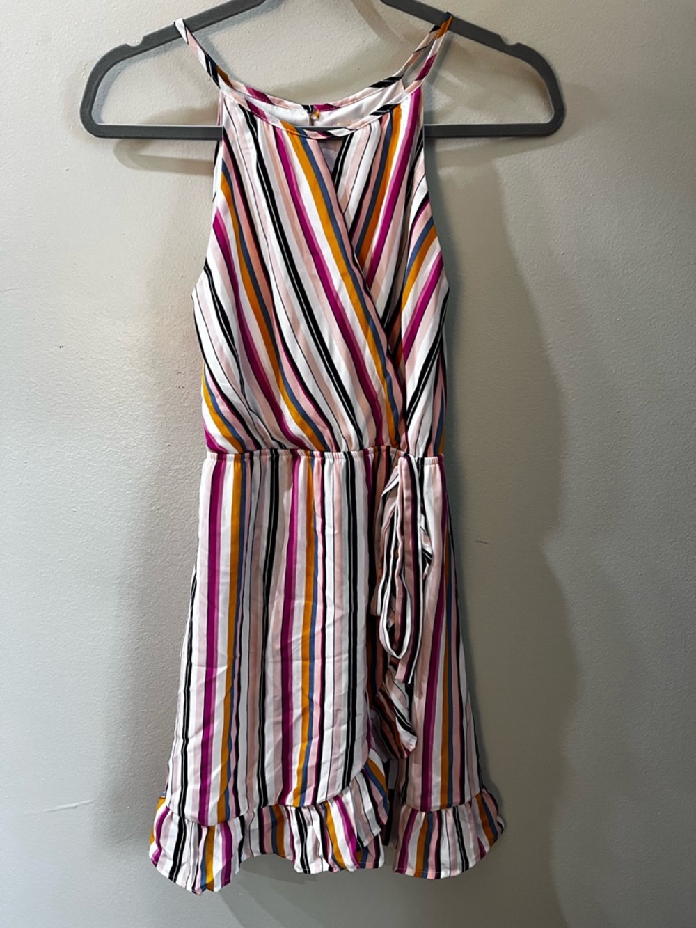 mi ami Striped Halter Dress in Pink, Mustard & Navy